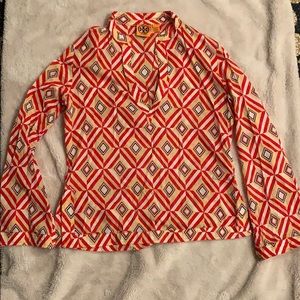 Tory Burch geometric cotton bell sleeve top Sz 8